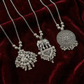 Oxidised Silver Finish Traditional Pendant Necklace – Mix Design (1 Pc)
