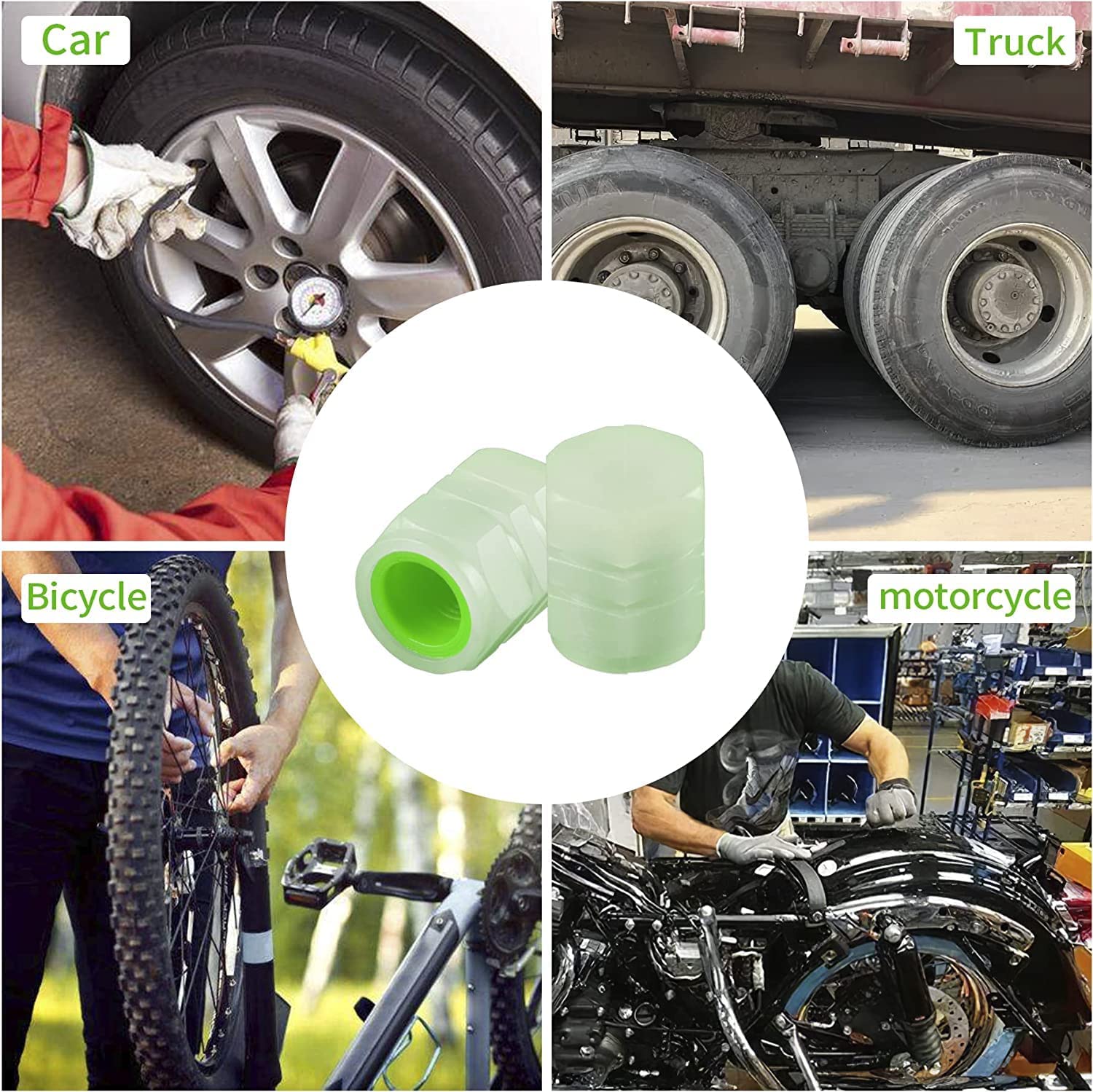 Luminous Tyre Valve Caps – Glow-in-the-Dark Air Stem Covers (4 Pcs / Mix Colour)