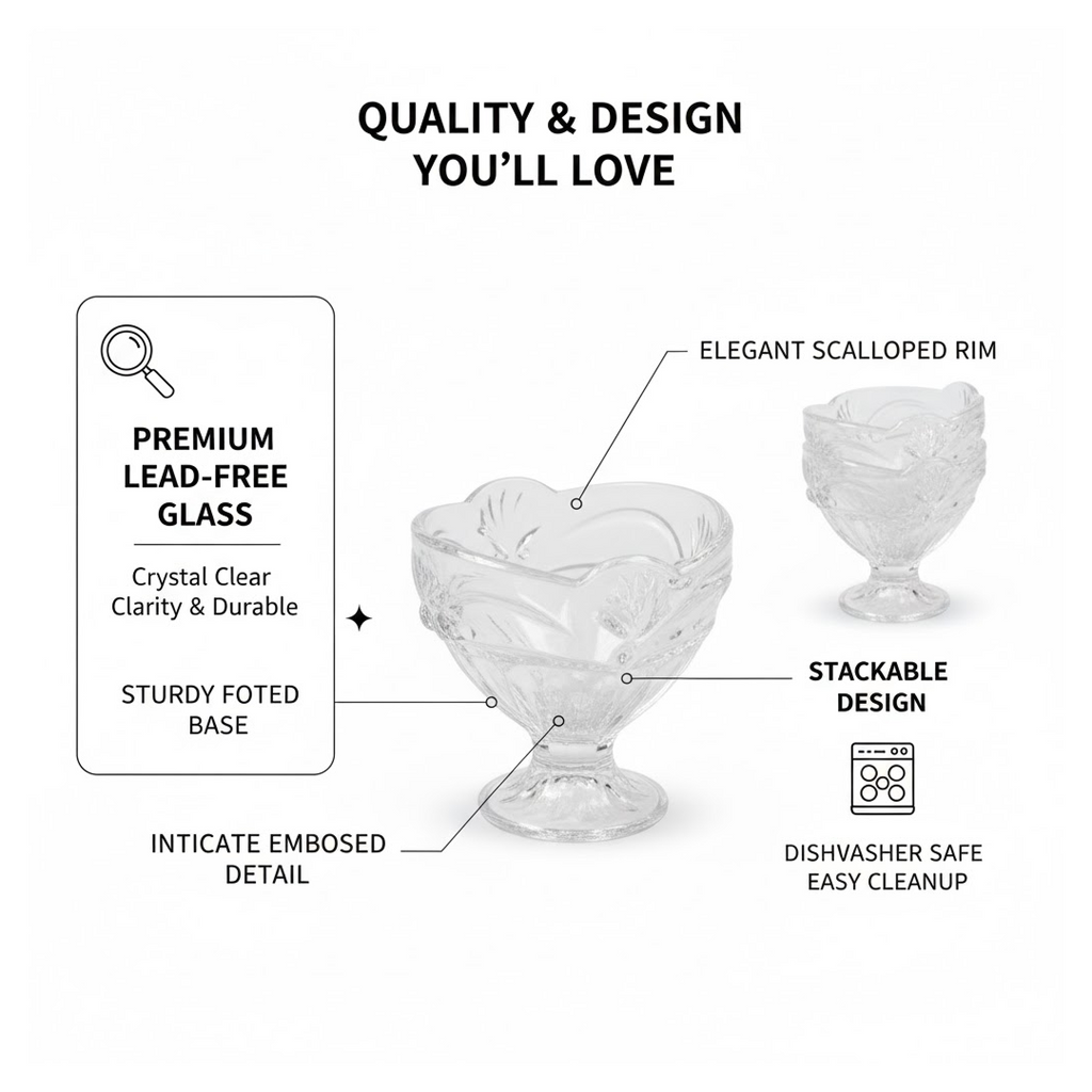 Glass Ice-Cream Cup Set, Home & Kitchen Serving or Dessert Cup (6 Pcs Set)