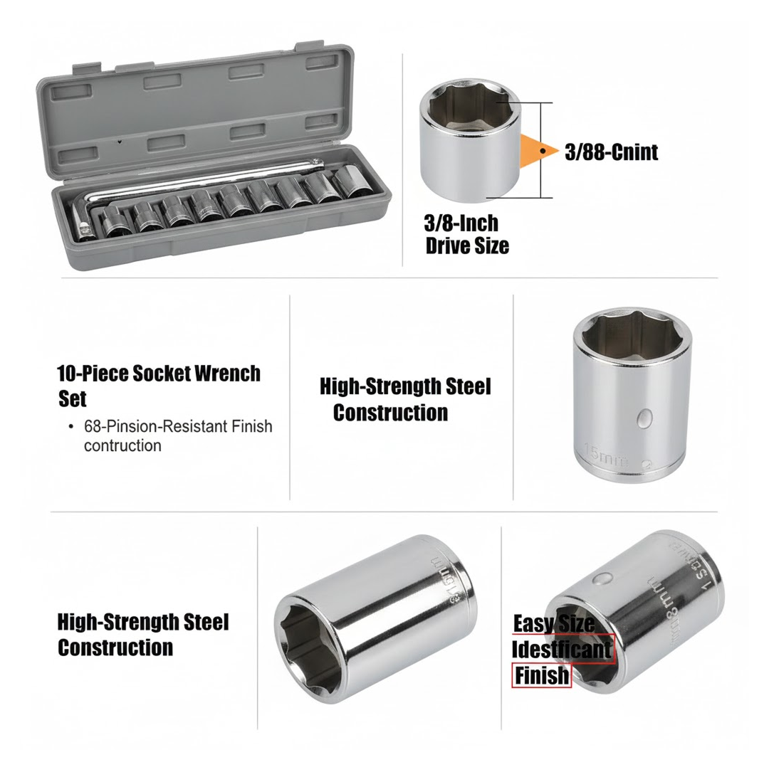 Drive Standard Socket Wrench Set -10 pc, 6 pt. 3 / 8 in.